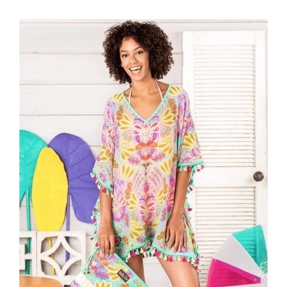 Matilda Jane Other - Matilda Jane Adventure Begins Capeside Swim Coverup With‎ Pom Fringe Trim Medium